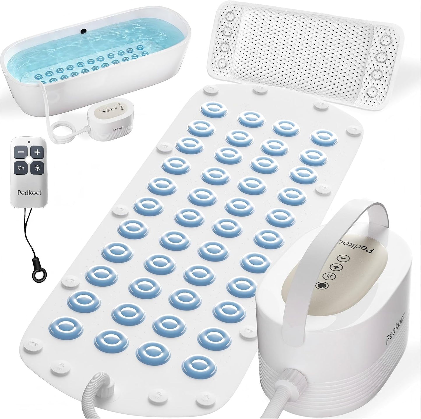 Upgraded Heated Bubble Bath Mat - Warm Air Bubble Massage Mat for Bathtub, Quiet Motor System with Remote Control, Portable Kit for Luxury Home Spa Experience