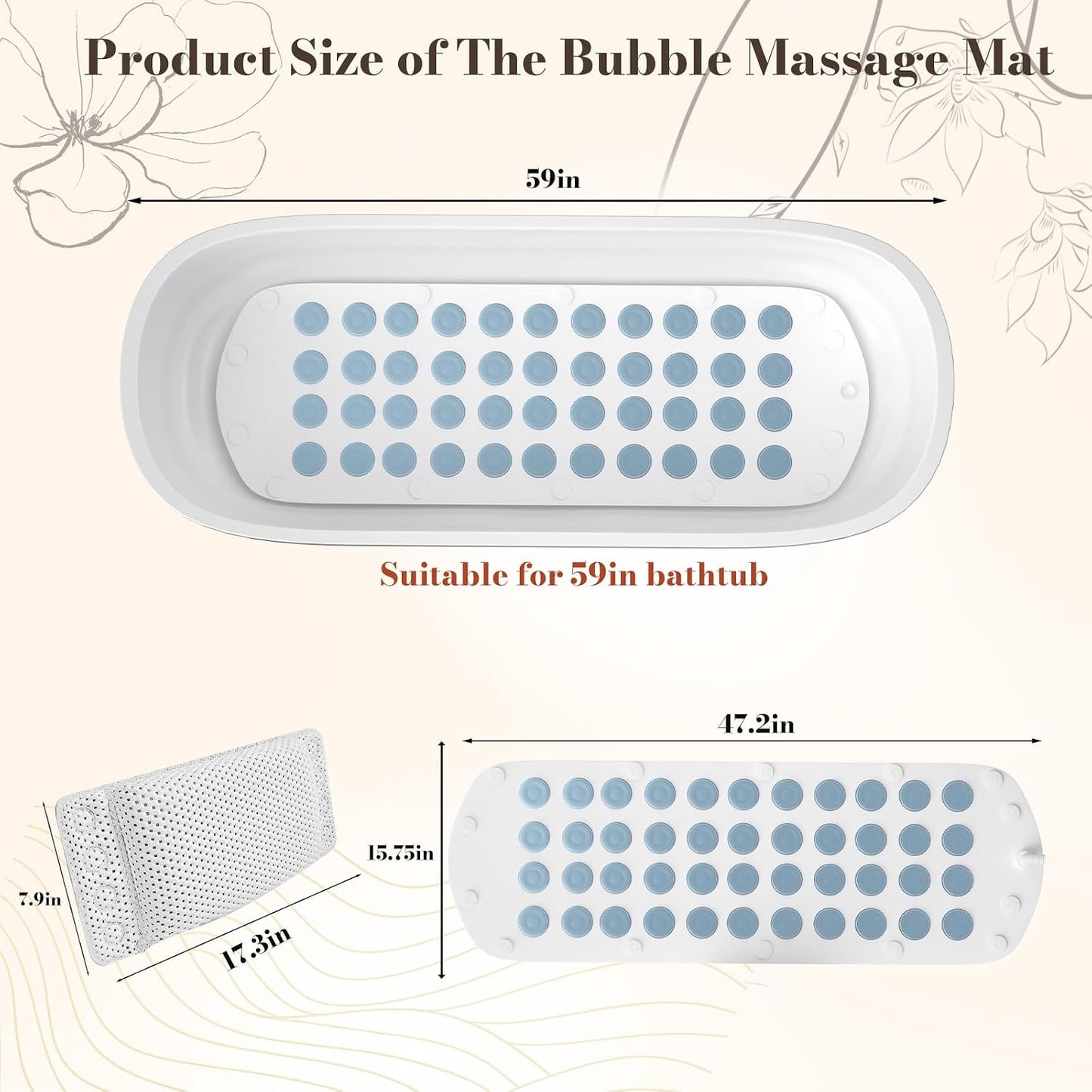 Upgraded Heated Bubble Bath Mat - Warm Air Bubble Massage Mat for Bathtub, Quiet Motor System with Remote Control, Portable Kit for Luxury Home Spa Experience