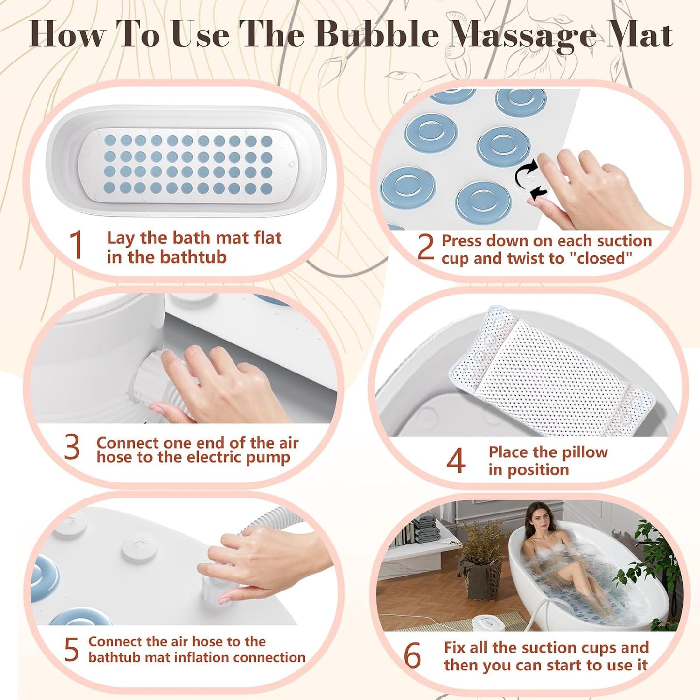 Upgraded Heated Bubble Bath Mat - Warm Air Bubble Massage Mat for Bathtub, Quiet Motor System with Remote Control, Portable Kit for Luxury Home Spa Experience