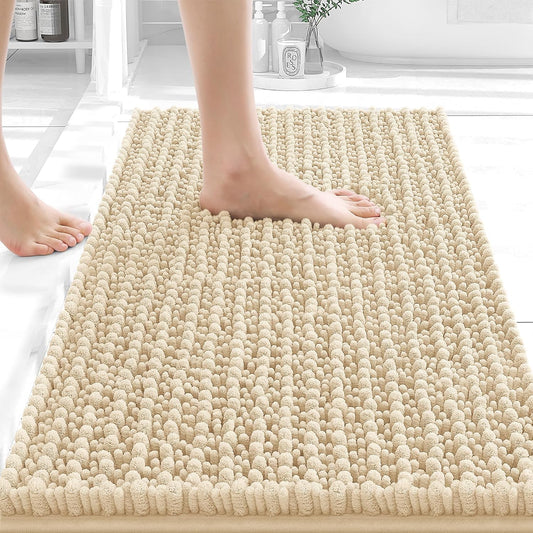 Bathroom Rugs 30x20, Thick Soft Absorbent Chenille Bath Rugs | Grey, Shaggy Bath Mat with Quick-Drying Rubber Backing, Machine Washable for Floor, Tub and Shower, Home Decor Accessories - Colors B