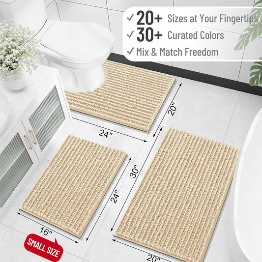 Bathroom Rugs 30x20, Thick Soft Absorbent Chenille Bath Rugs | Grey, Shaggy Bath Mat with Quick-Drying Rubber Backing, Machine Washable for Floor, Tub and Shower, Home Decor Accessories - Colors B
