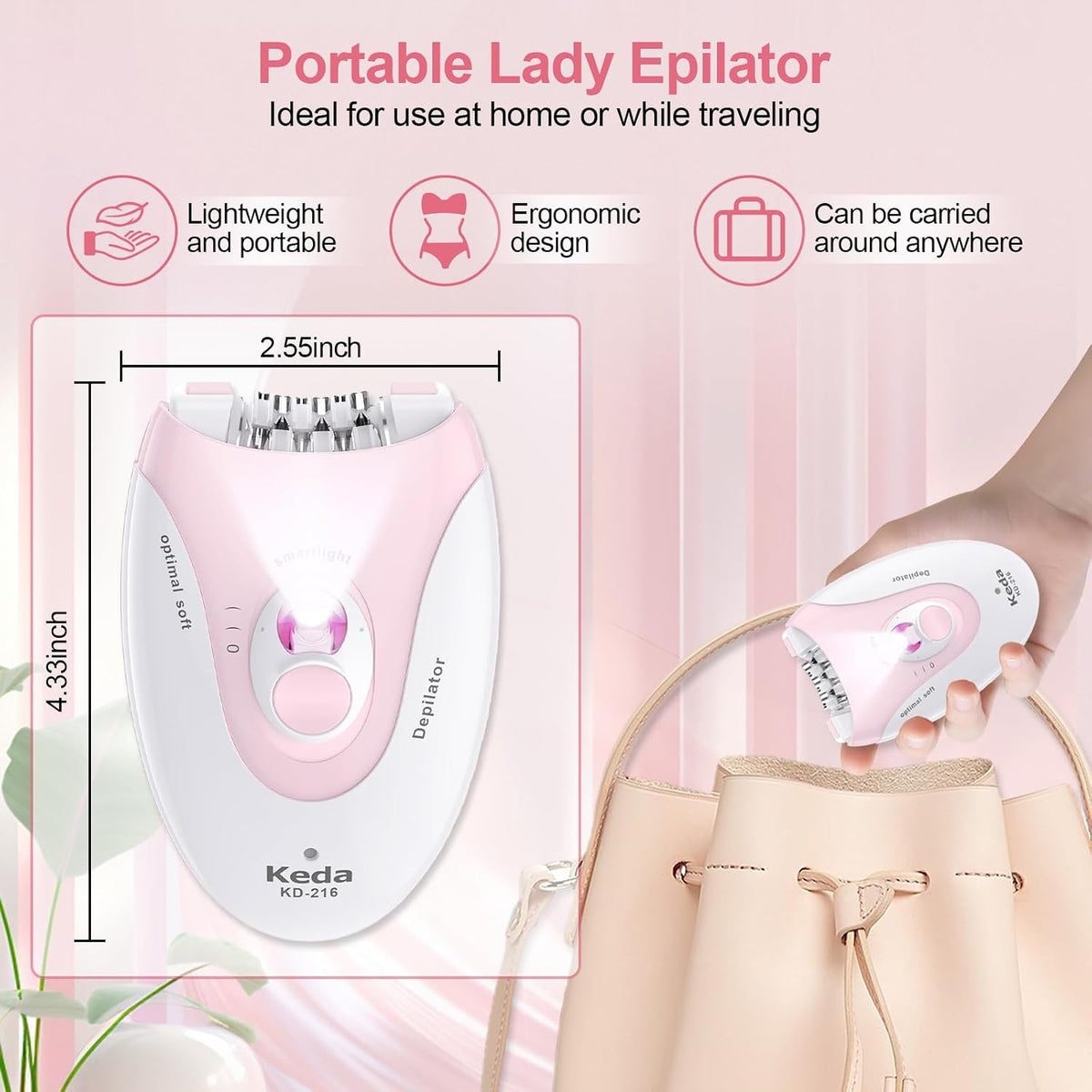 Epilator for Women, 2 Speeds Facial Hair Removal Device with LED Light, 36 Tweezers & Massage Pad, Rechargeable Epilator Hair Removal for Armpit, Arm, Leg, Bikini, Face, Body