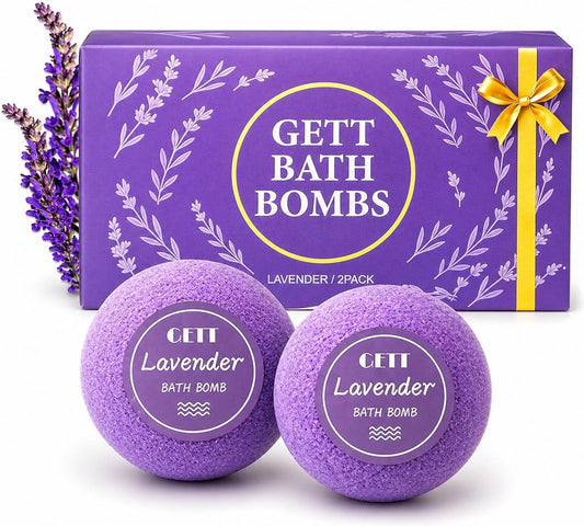 Lavender Bath Bombs 4-Pack, Individually Wrapped Bath Bombs for Men & Women, Luxury Gift Set with Vegan and Essential Oils, Relaxing and Moisturizing Bubble Bath, Organic Bath Essentials for All