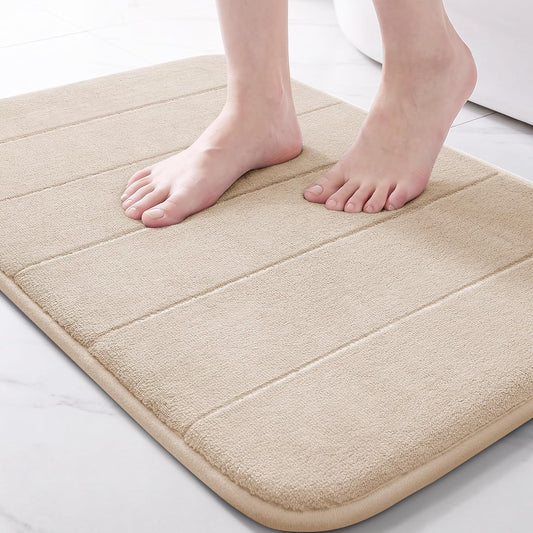 Memory Foam Bath Mat, Super Soft Absorbent Bathroom Rug Non Slip 31.5x20 Inch, Quick Dry, Machine Washable Floor Carpet for Tub Shower, Home Decor Accessories, Beige