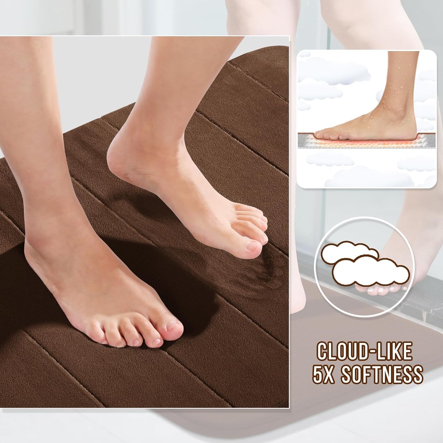 Memory Foam Bath Mat, Super Soft Absorbent Bathroom Rug Non Slip 31.5x20 Inch, Quick Dry, Machine Washable Floor Carpet for Tub Shower, Home Decor Accessories, Beige