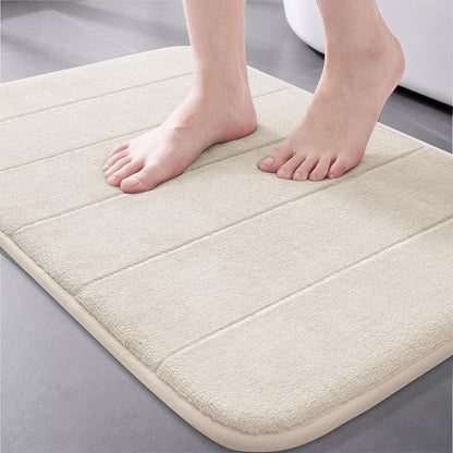 Memory Foam Bath Mat, Super Soft Absorbent Bathroom Rug Non Slip 31.5x20 Inch, Quick Dry, Machine Washable Floor Carpet for Tub Shower, Home Decor Accessories, Beige