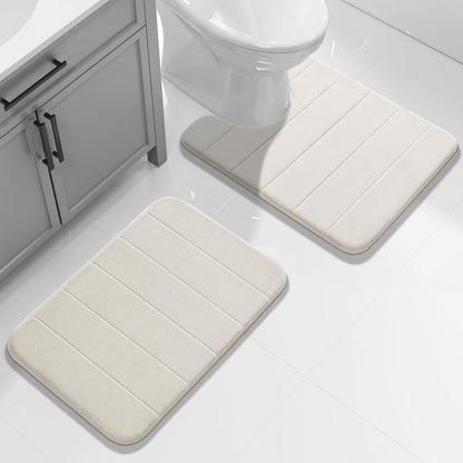 Memory Foam Bath Mat, Super Soft Absorbent Bathroom Rug Non Slip 31.5x20 Inch, Quick Dry, Machine Washable Floor Carpet for Tub Shower, Home Decor Accessories, Beige