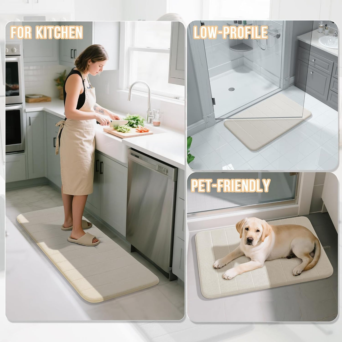 Memory Foam Bath Mat, Super Soft Absorbent Bathroom Rug Non Slip 31.5x20 Inch, Quick Dry, Machine Washable Floor Carpet for Tub Shower, Home Decor Accessories, Beige