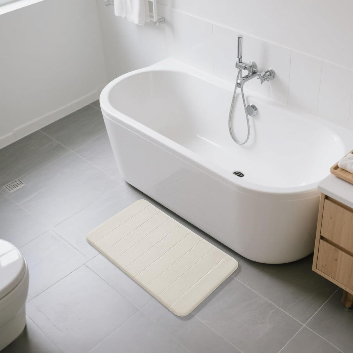 Memory Foam Bath Mat, Super Soft Absorbent Bathroom Rug Non Slip 31.5x20 Inch, Quick Dry, Machine Washable Floor Carpet for Tub Shower, Home Decor Accessories, Beige