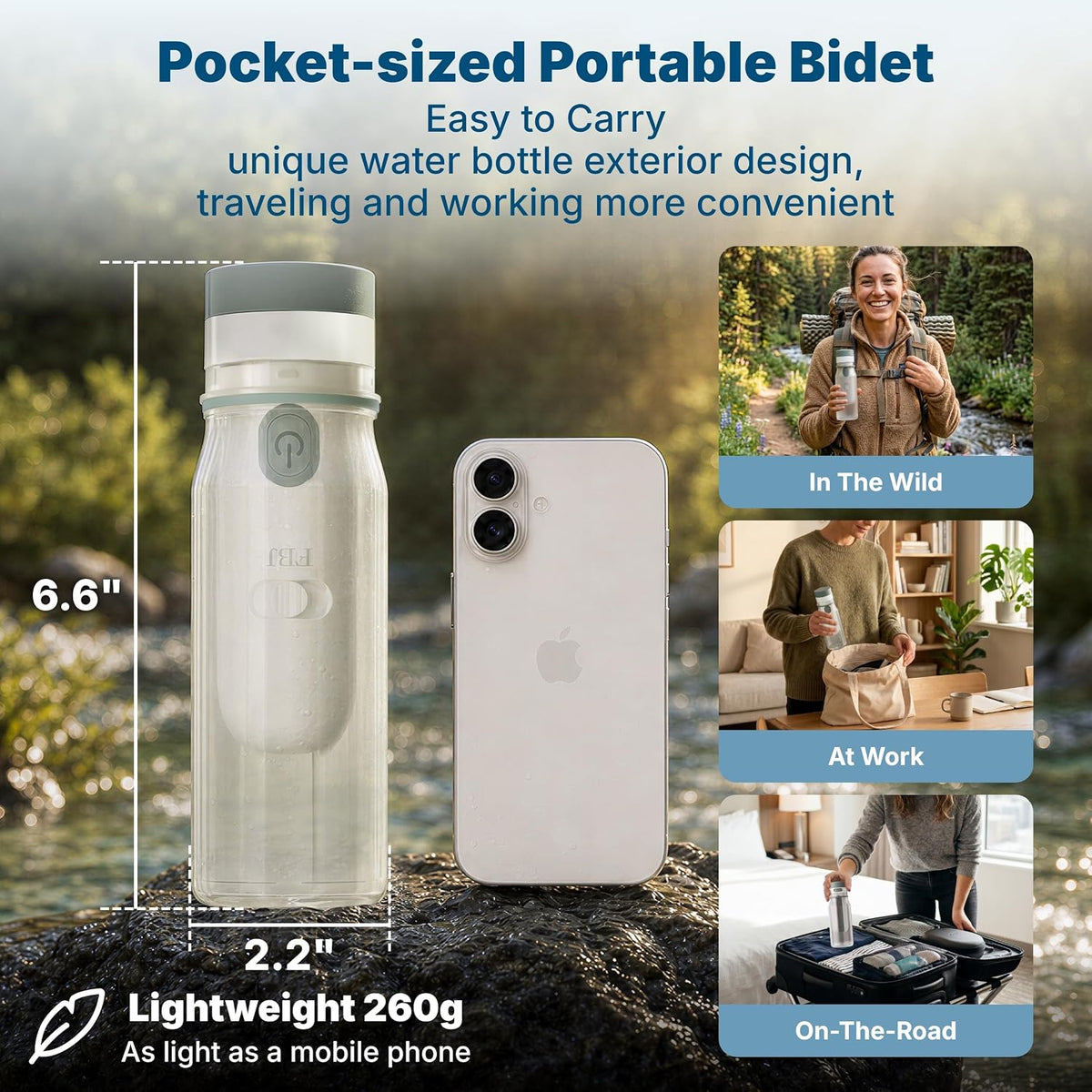 FBJ Portable Bidet,Rechargeable Bidet for Travel,Electric Peri Bottle High Pressure Handheld Sprayer with 3 Spray Modes,IPX7 Waterproof Travel Bidet for Women,Men,Postpartum,Personal Hygiene