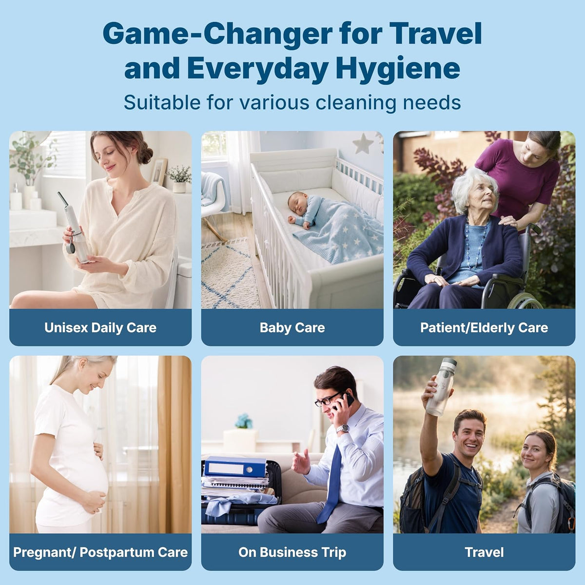 FBJ Portable Bidet,Rechargeable Bidet for Travel,Electric Peri Bottle High Pressure Handheld Sprayer with 3 Spray Modes,IPX7 Waterproof Travel Bidet for Women,Men,Postpartum,Personal Hygiene