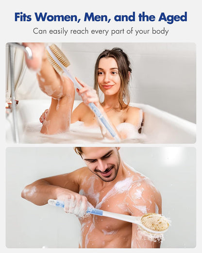 Dry Brushing Body Brush for Massage - Natural Boar Bristle Exfoliating Brush with Massage Nodes for Lymphatic Drainage, Cellulite, Blood Circulation Improving Skin Health for Women Men Elderly(Grey)
