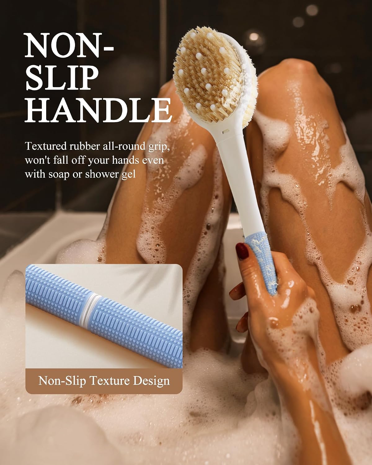 Dry Brushing Body Brush for Massage - Natural Boar Bristle Exfoliating Brush with Massage Nodes for Lymphatic Drainage, Cellulite, Blood Circulation Improving Skin Health for Women Men Elderly(Grey)