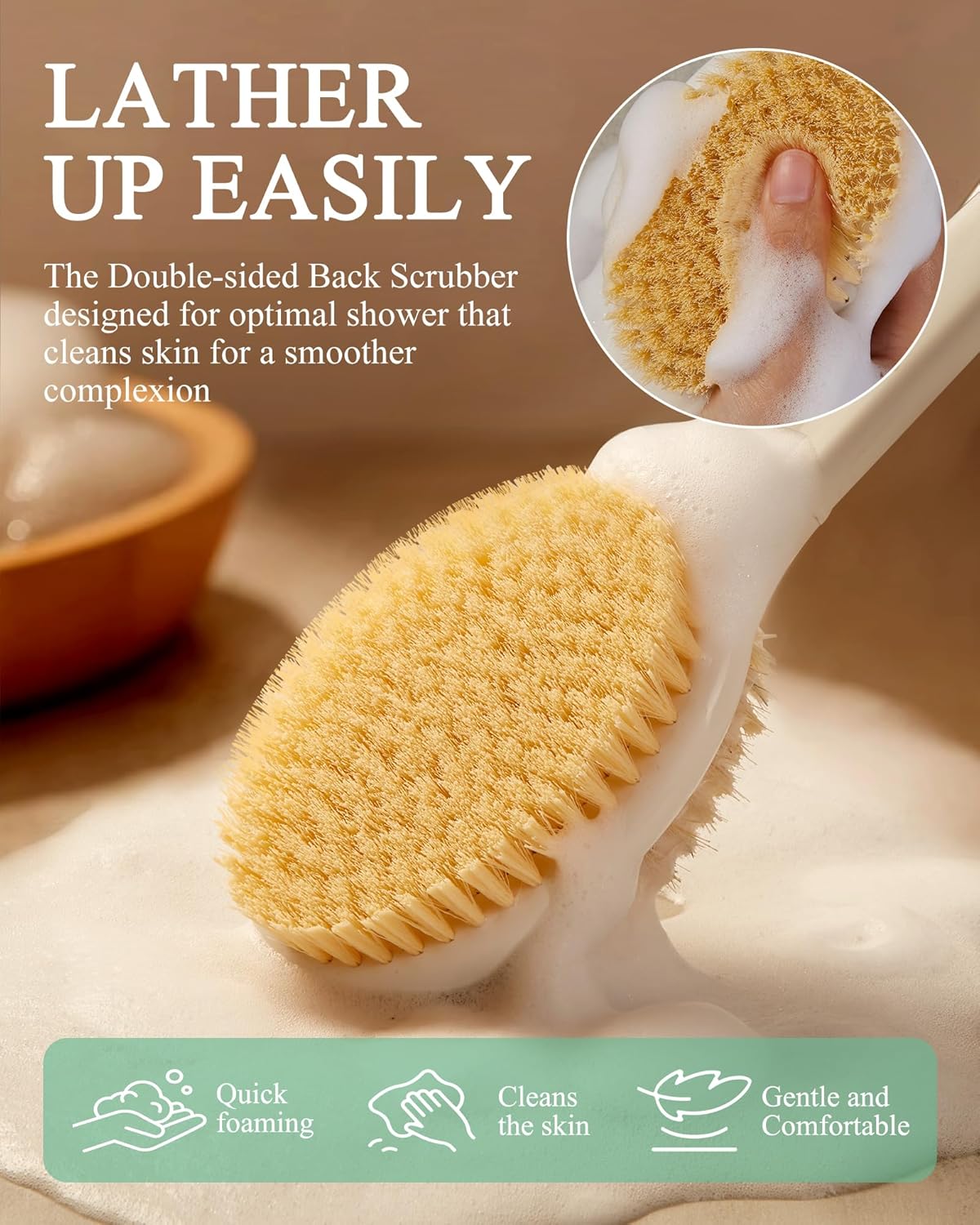 Dry Brushing Body Brush for Massage - Natural Boar Bristle Exfoliating Brush with Massage Nodes for Lymphatic Drainage, Cellulite, Blood Circulation Improving Skin Health for Women Men Elderly(Grey)