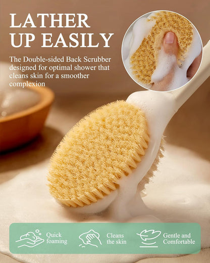 Dry Brushing Body Brush for Massage - Natural Boar Bristle Exfoliating Brush with Massage Nodes for Lymphatic Drainage, Cellulite, Blood Circulation Improving Skin Health for Women Men Elderly(Grey)