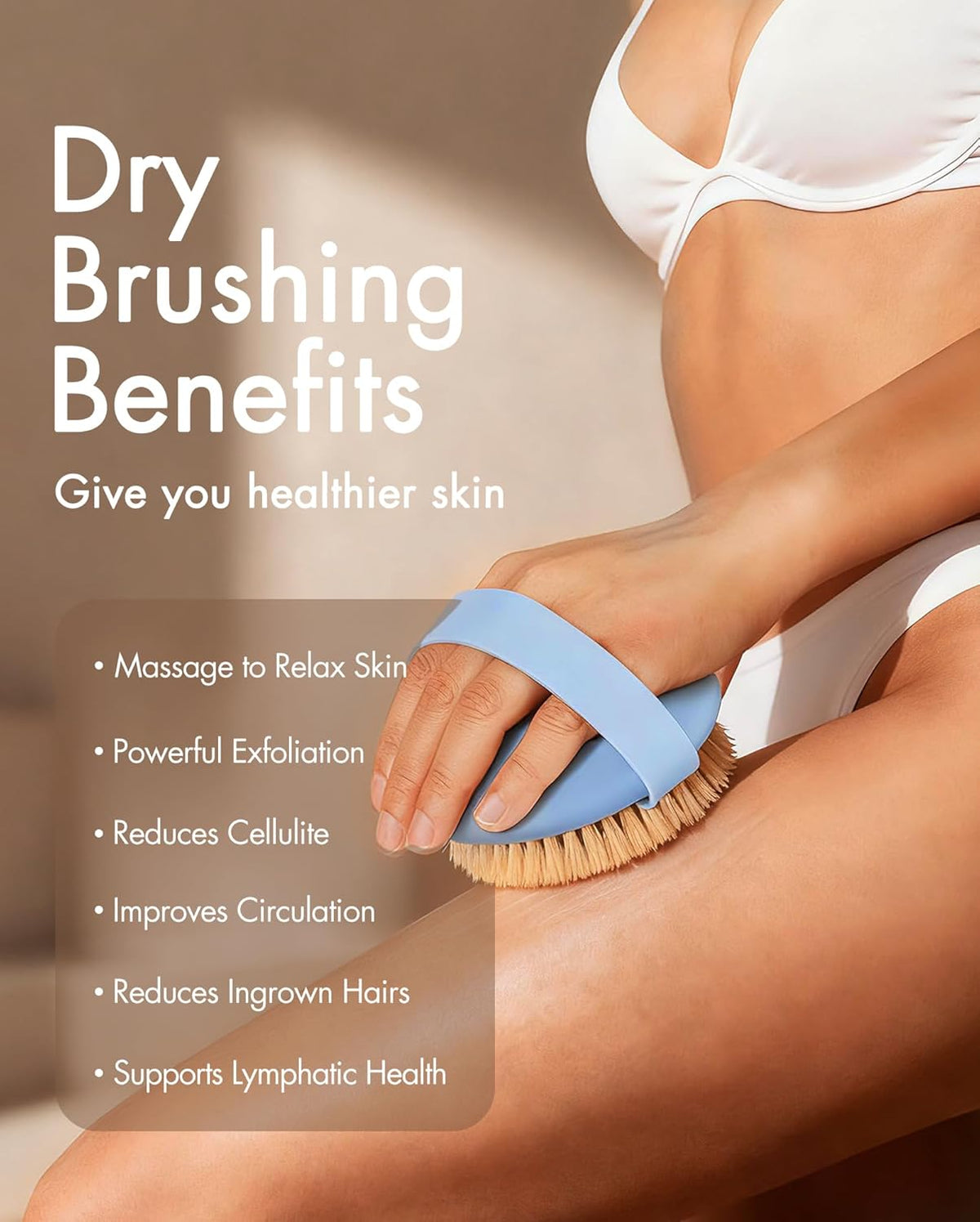 Dry Brushing Body Brush for Massage - Natural Boar Bristle Exfoliating Brush with Massage Nodes for Lymphatic Drainage, Cellulite, Blood Circulation Improving Skin Health for Women Men Elderly(Grey)