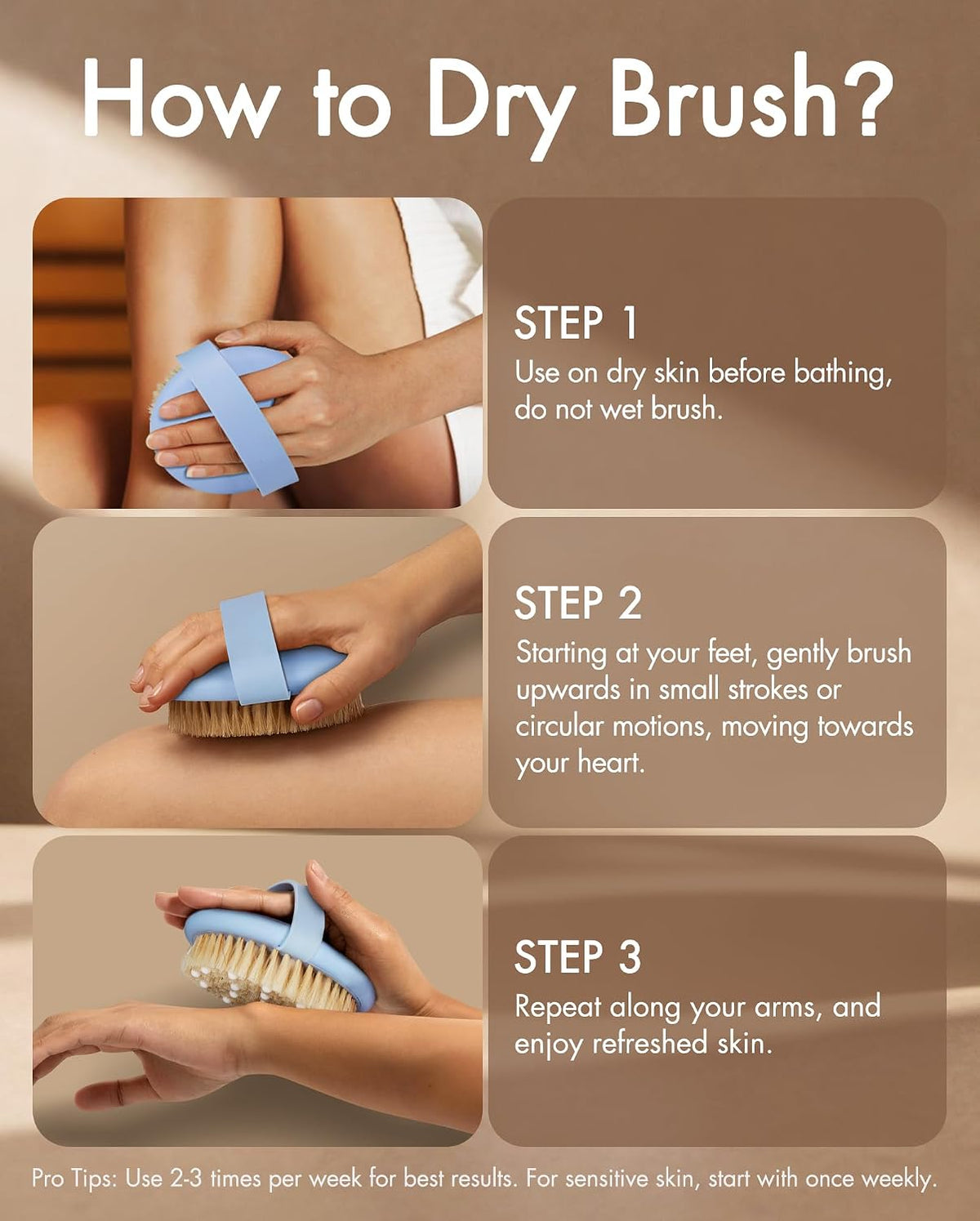 Dry Brushing Body Brush for Massage - Natural Boar Bristle Exfoliating Brush with Massage Nodes for Lymphatic Drainage, Cellulite, Blood Circulation Improving Skin Health for Women Men Elderly(Grey)