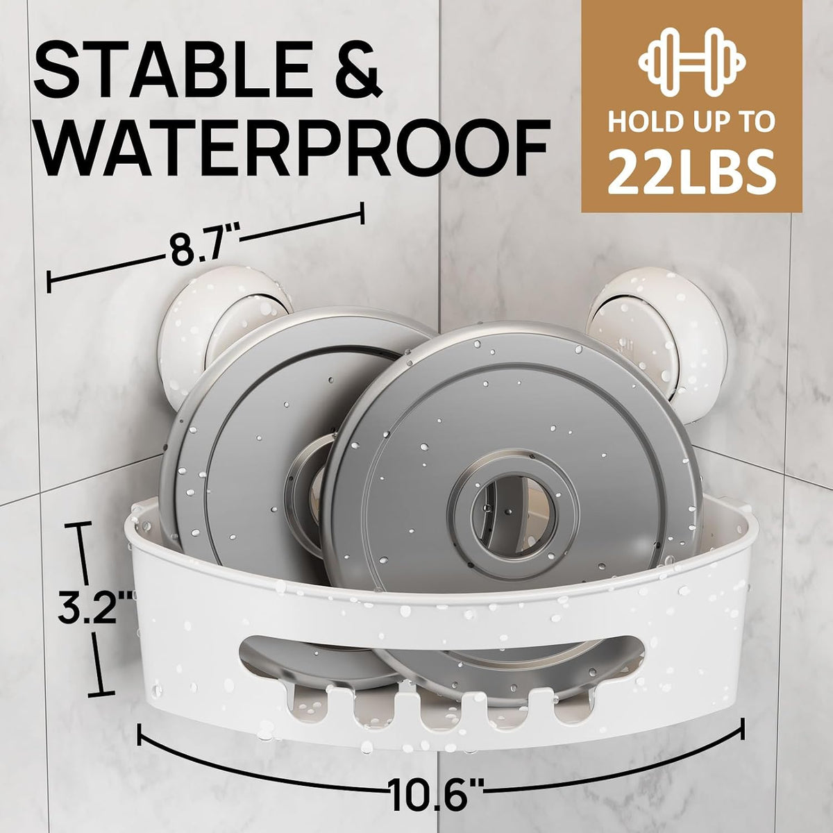 Corner Shower Caddy Suction Cup, shower shelves suction cup, White