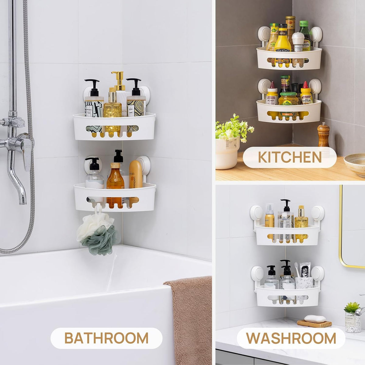 Corner Shower Caddy Suction Cup, shower shelves suction cup, White