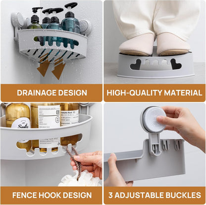Corner Shower Caddy Suction Cup, shower shelves suction cup, White