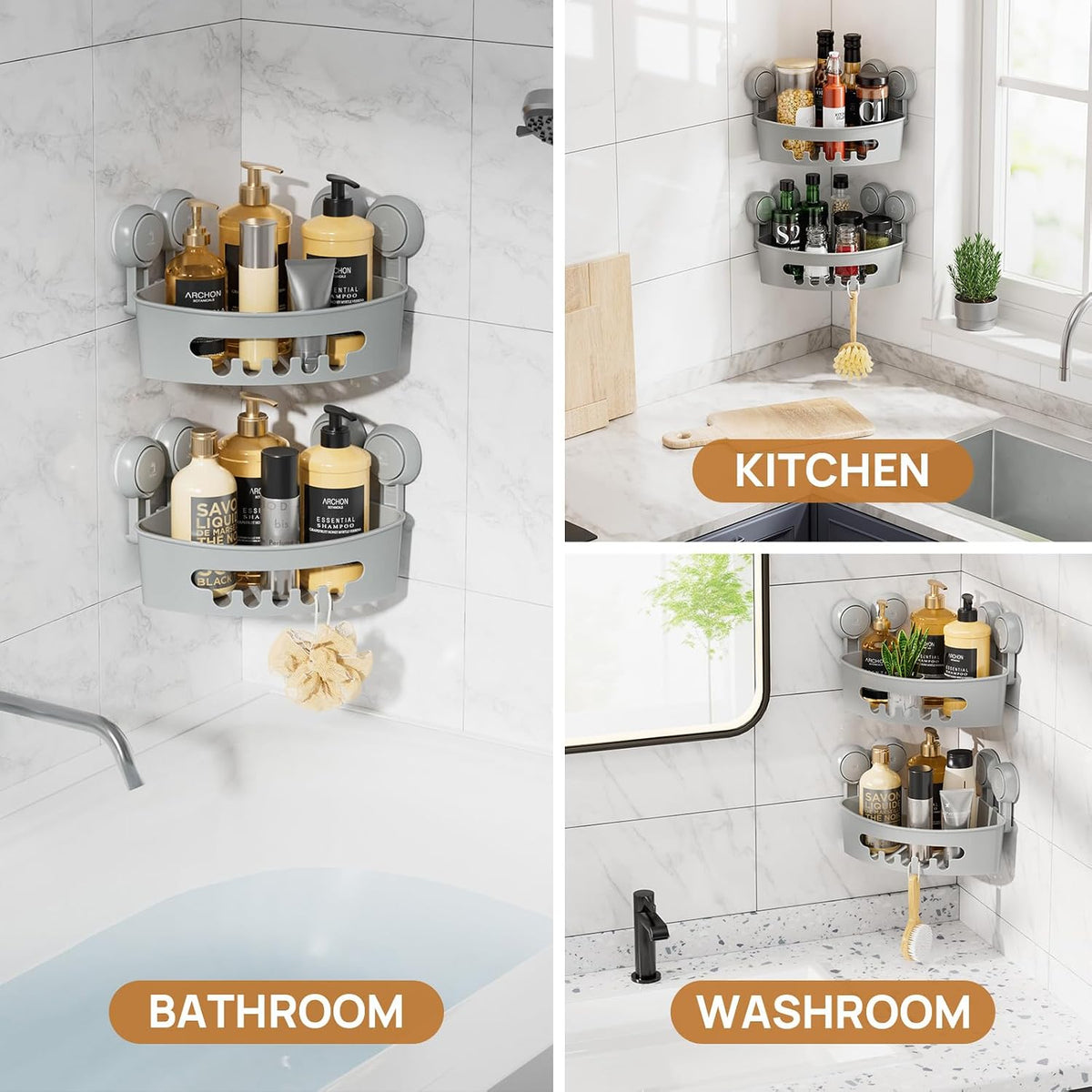 Corner Shower Caddy Suction Cup, shower shelves suction cup, White