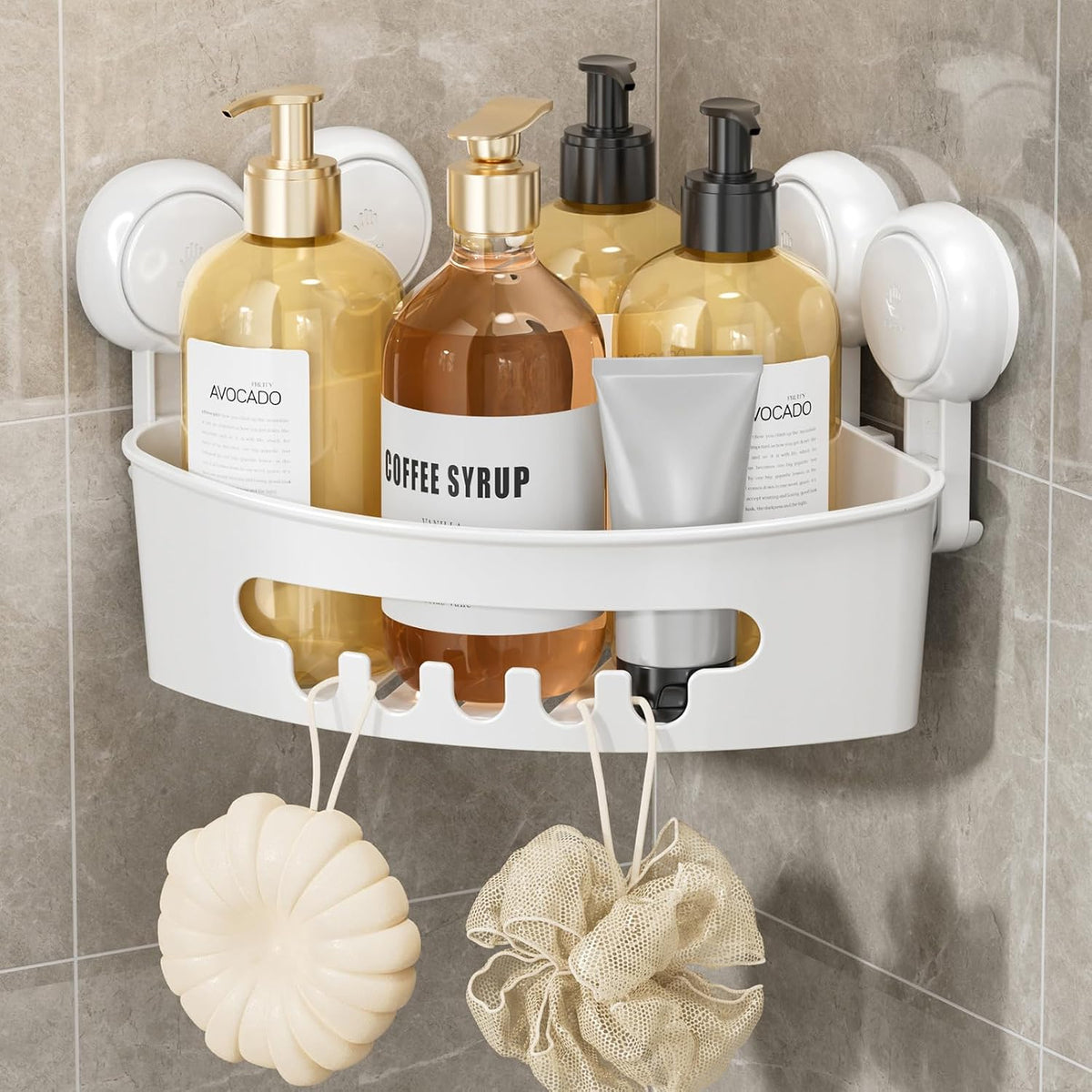 Corner Shower Caddy Suction Cup, shower shelves suction cup, White
