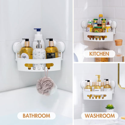 Corner Shower Caddy Suction Cup, shower shelves suction cup, White