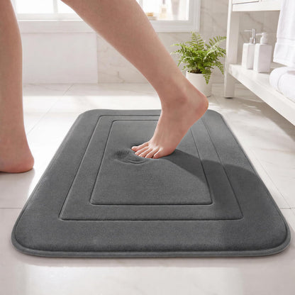 Memory Foam Bath Mats - 20" x 32" for Bathroom Floor Shower & Tub, Grey Bathroom Rugs Non Slip Washable, Water Absorbent Bath Rugs, Quick Dry Bath Carpet for Decor