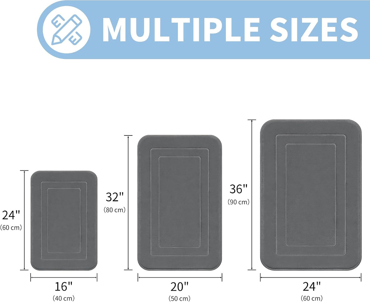 Memory Foam Bath Mats - 20" x 32" for Bathroom Floor Shower & Tub, Grey Bathroom Rugs Non Slip Washable, Water Absorbent Bath Rugs, Quick Dry Bath Carpet for Decor