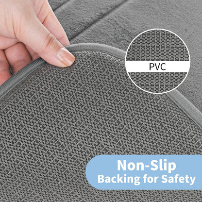 Memory Foam Bath Mats - 20" x 32" for Bathroom Floor Shower & Tub, Grey Bathroom Rugs Non Slip Washable, Water Absorbent Bath Rugs, Quick Dry Bath Carpet for Decor