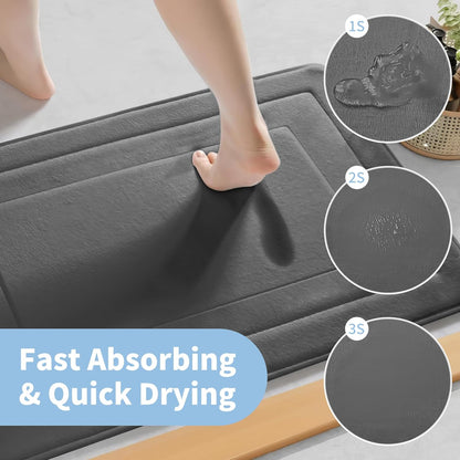 Memory Foam Bath Mats - 20" x 32" for Bathroom Floor Shower & Tub, Grey Bathroom Rugs Non Slip Washable, Water Absorbent Bath Rugs, Quick Dry Bath Carpet for Decor