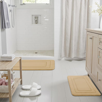 Memory Foam Bath Mats - 20" x 32" for Bathroom Floor Shower & Tub, Grey Bathroom Rugs Non Slip Washable, Water Absorbent Bath Rugs, Quick Dry Bath Carpet for Decor