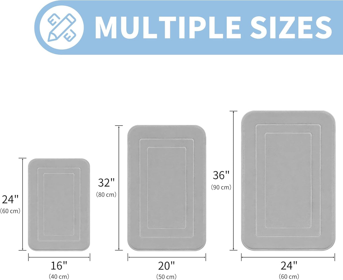 Memory Foam Bath Mats - 20" x 32" for Bathroom Floor Shower & Tub, Grey Bathroom Rugs Non Slip Washable, Water Absorbent Bath Rugs, Quick Dry Bath Carpet for Decor