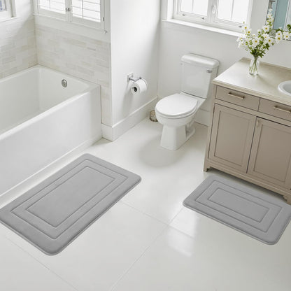 Memory Foam Bath Mats - 20" x 32" for Bathroom Floor Shower & Tub, Grey Bathroom Rugs Non Slip Washable, Water Absorbent Bath Rugs, Quick Dry Bath Carpet for Decor