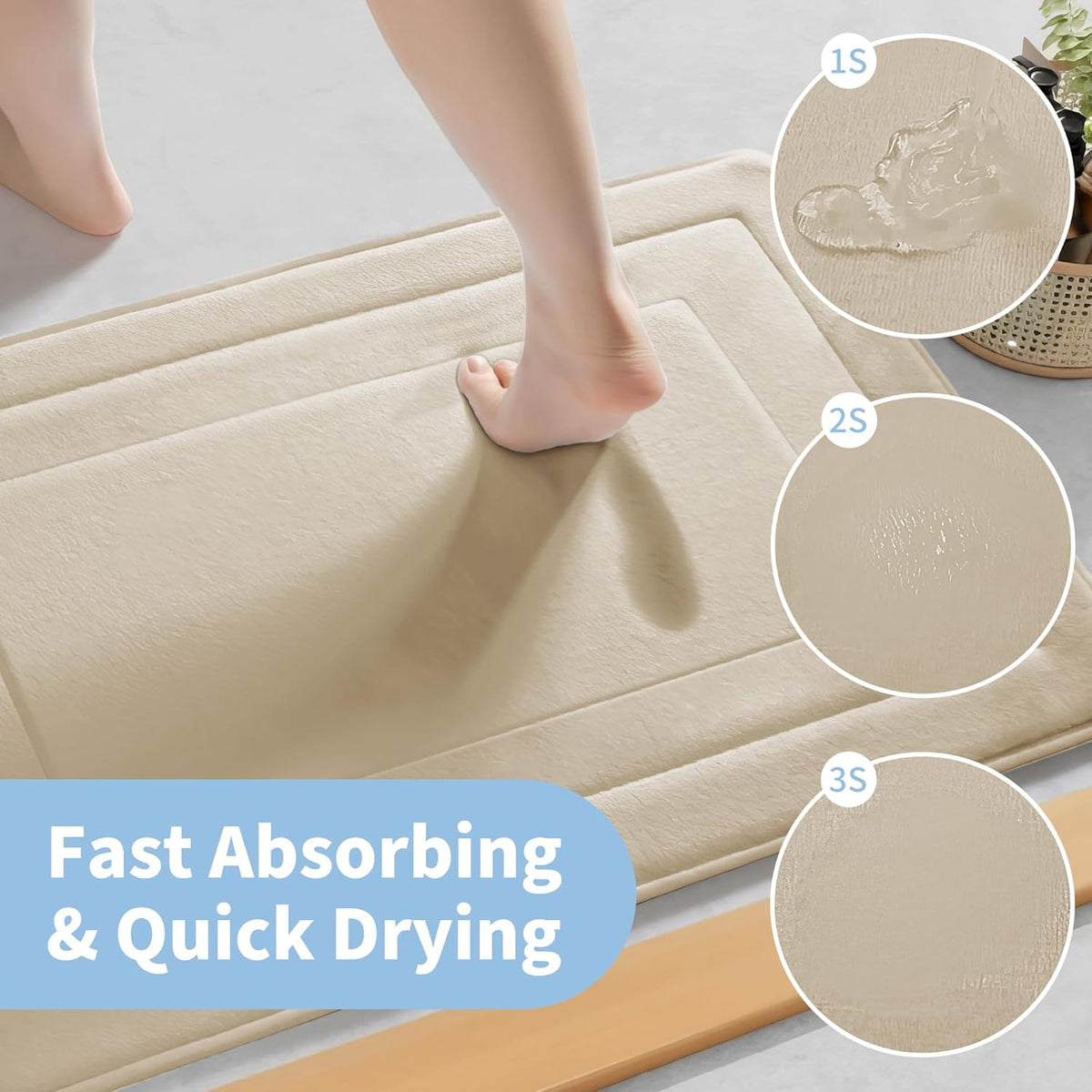Memory Foam Bath Mats - 20" x 32" for Bathroom Floor Shower & Tub, Grey Bathroom Rugs Non Slip Washable, Water Absorbent Bath Rugs, Quick Dry Bath Carpet for Decor