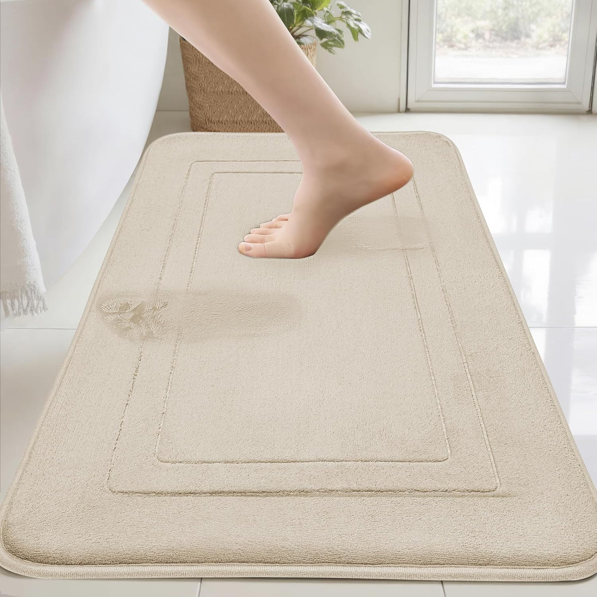 Memory Foam Bath Mats - 20" x 32" for Bathroom Floor Shower & Tub, Grey Bathroom Rugs Non Slip Washable, Water Absorbent Bath Rugs, Quick Dry Bath Carpet for Decor