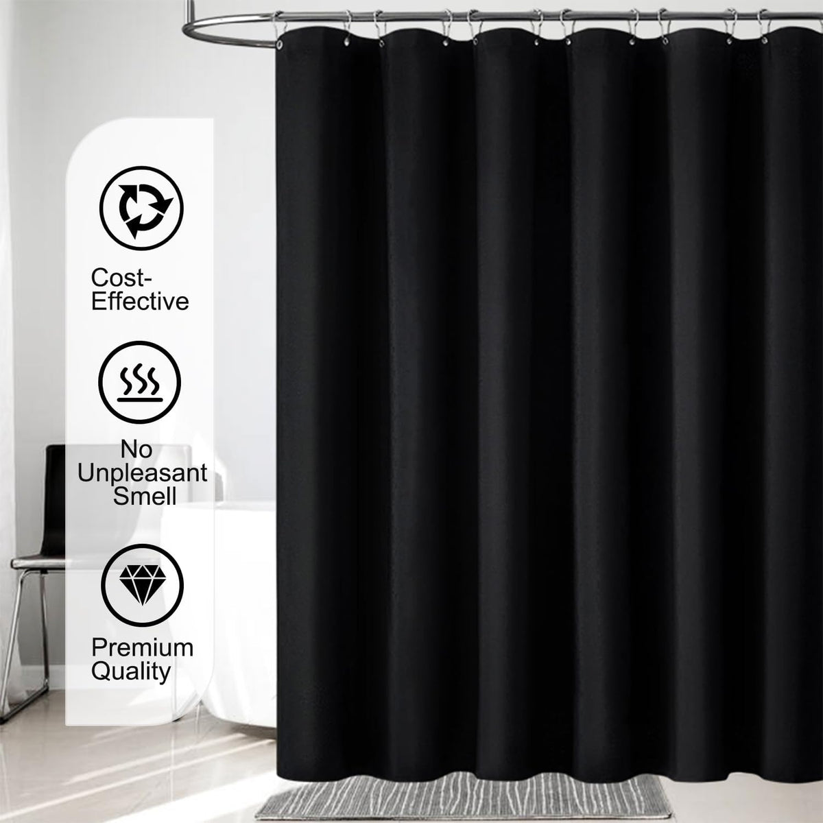 Fabric Shower Curtain Liner, Waterproof Hotel Quality, Bathroom Curtains Rust Resistant Grommets, 72 x 72 Machine Washable (Black) - Colors A