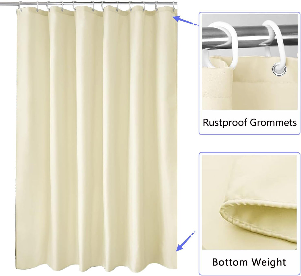Fabric Shower Curtain Liner, Waterproof Hotel Quality, Bathroom Curtains Rust Resistant Grommets, 72 x 72 Machine Washable (Black) - Colors A