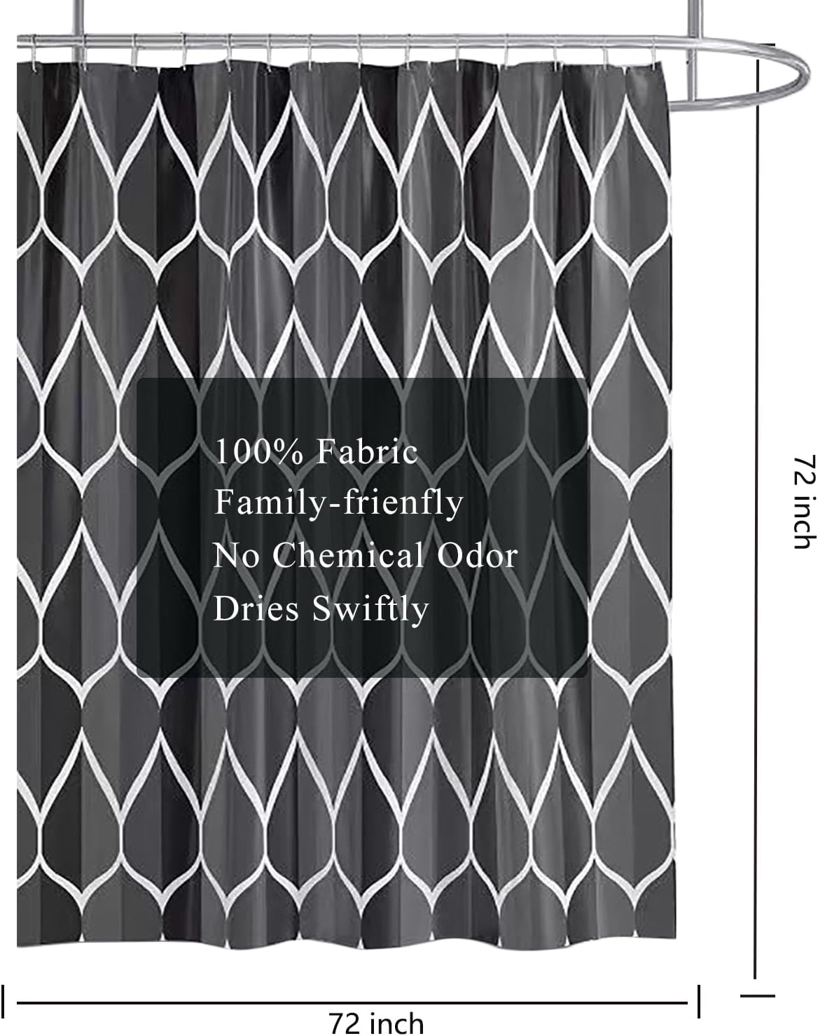 Fabric Shower Curtain Liner, Waterproof Hotel Quality, Bathroom Curtains Rust Resistant Grommets, 72 x 72 Machine Washable (Black) - Colors A