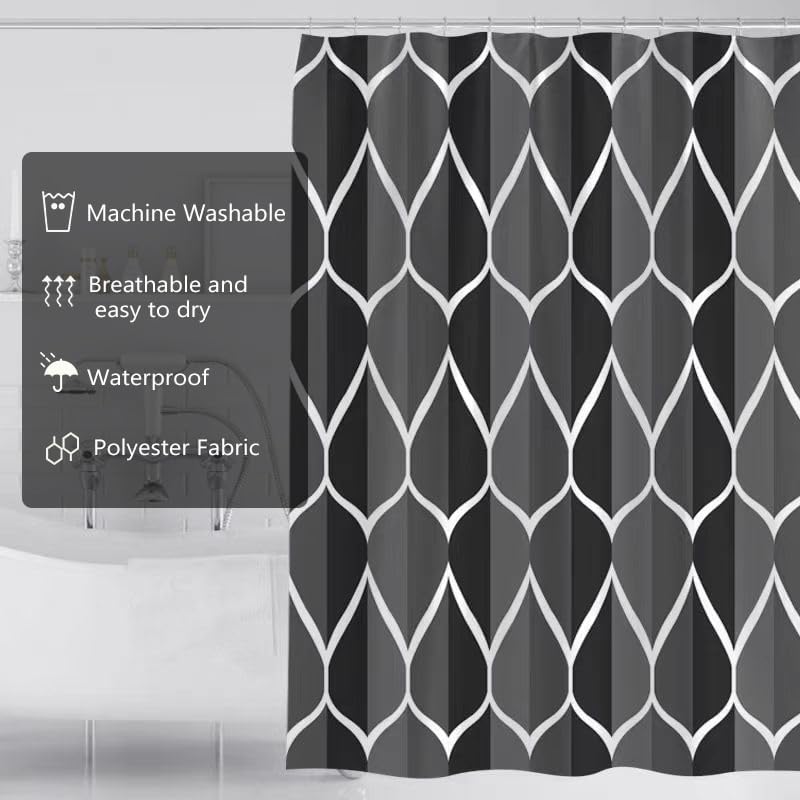 Fabric Shower Curtain Liner, Waterproof Hotel Quality, Bathroom Curtains Rust Resistant Grommets, 72 x 72 Machine Washable (Black) - Colors A