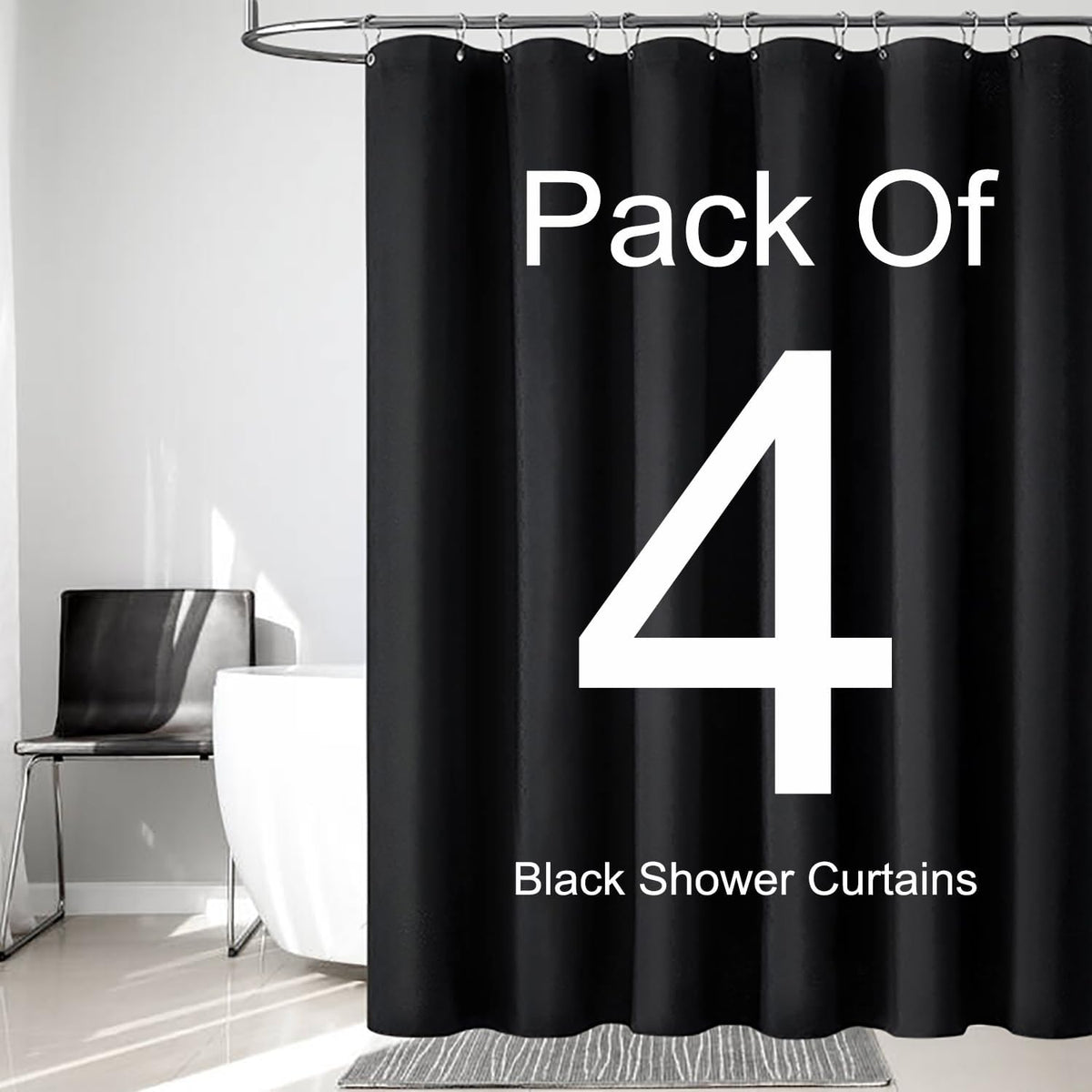 Fabric Shower Curtain Liner, Waterproof Hotel Quality, Bathroom Curtains Rust Resistant Grommets, 72 x 72 Machine Washable (Black) - Colors A