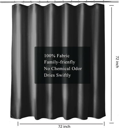 Fabric Shower Curtain Liner, Waterproof Hotel Quality, Bathroom Curtains Rust Resistant Grommets, 72 x 72 Machine Washable (Black) - Colors A