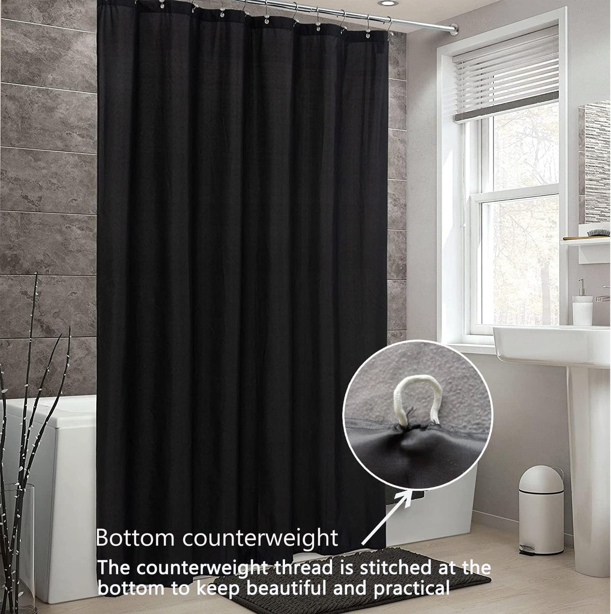 Fabric Shower Curtain Liner, Waterproof Hotel Quality, Bathroom Curtains Rust Resistant Grommets, 72 x 72 Machine Washable (Black) - Colors A