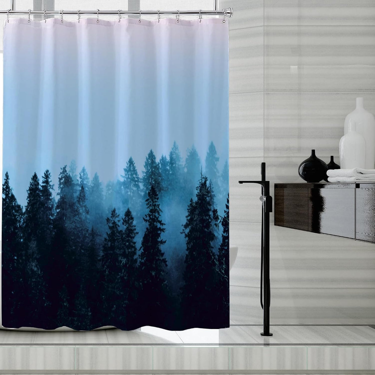 Fabric Shower Curtain Liner, Waterproof Hotel Quality, Bathroom Curtains Rust Resistant Grommets, 72 x 72 Machine Washable (Black) - Colors A