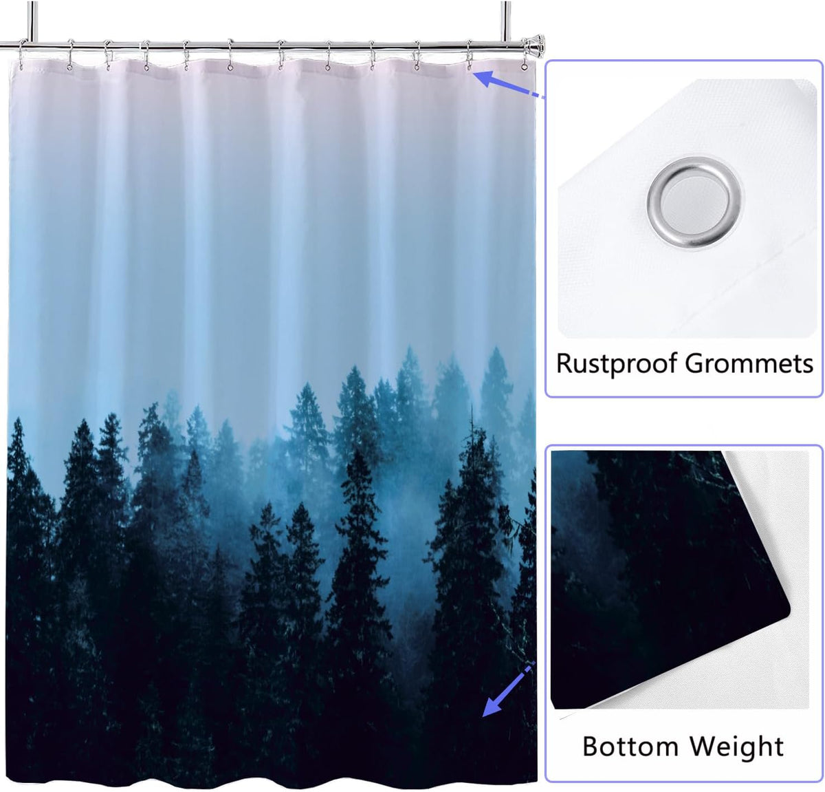 Fabric Shower Curtain Liner, Waterproof Hotel Quality, Bathroom Curtains Rust Resistant Grommets, 72 x 72 Machine Washable (Black) - Colors A