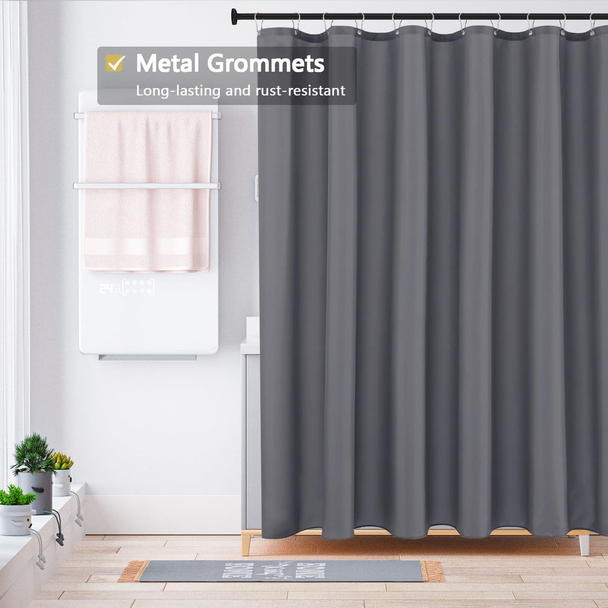 Fabric Shower Curtain Liner, Waterproof Hotel Quality, Bathroom Curtains Rust Resistant Grommets, 72 x 72 Machine Washable (Black) - Colors A