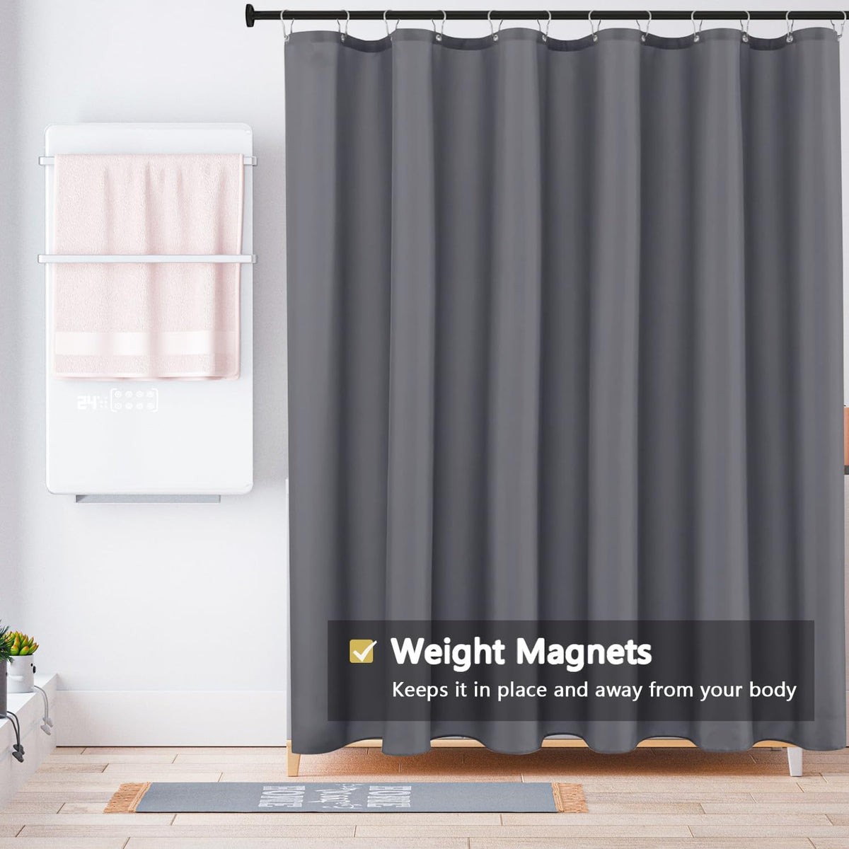 Fabric Shower Curtain Liner, Waterproof Hotel Quality, Bathroom Curtains Rust Resistant Grommets, 72 x 72 Machine Washable (Black) - Colors A