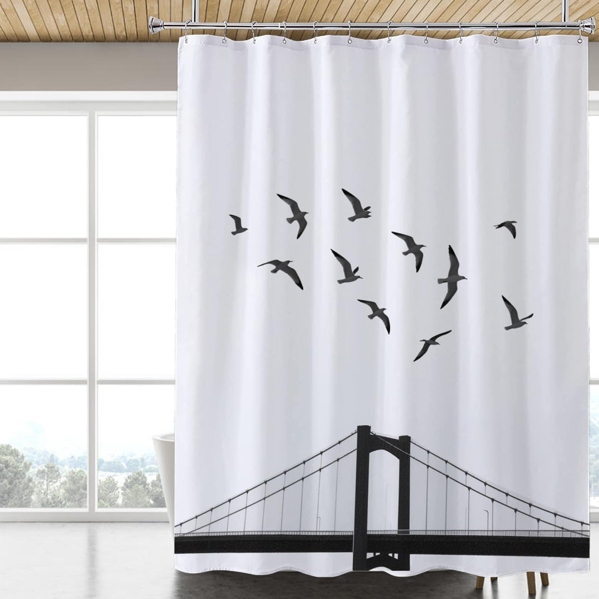 Fabric Shower Curtain Liner, Waterproof Hotel Quality, Bathroom Curtains Rust Resistant Grommets, 72 x 72 Machine Washable (Black) - Colors A
