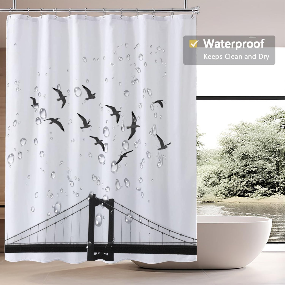 Fabric Shower Curtain Liner, Waterproof Hotel Quality, Bathroom Curtains Rust Resistant Grommets, 72 x 72 Machine Washable (Black) - Colors A