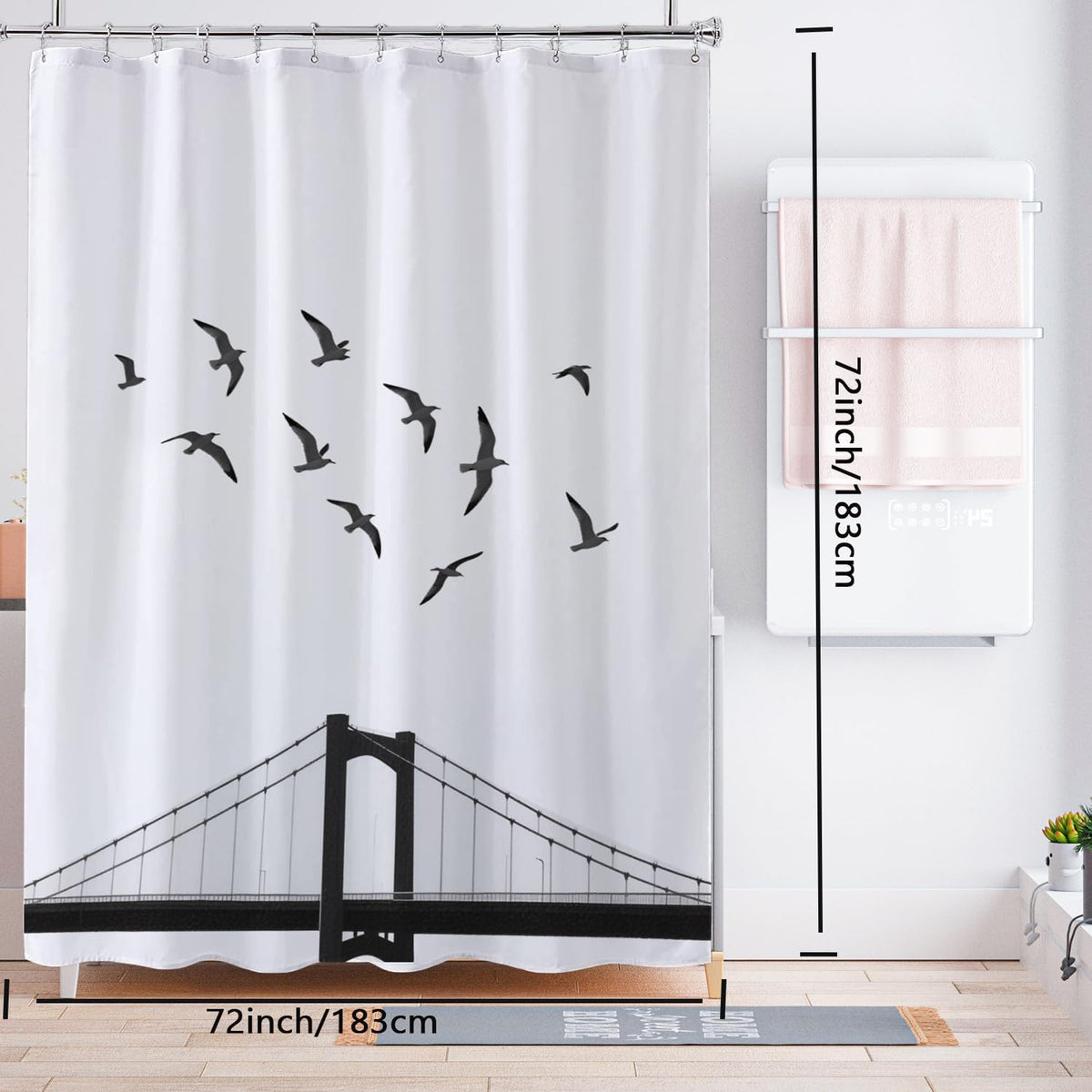 Fabric Shower Curtain Liner, Waterproof Hotel Quality, Bathroom Curtains Rust Resistant Grommets, 72 x 72 Machine Washable (Black) - Colors A